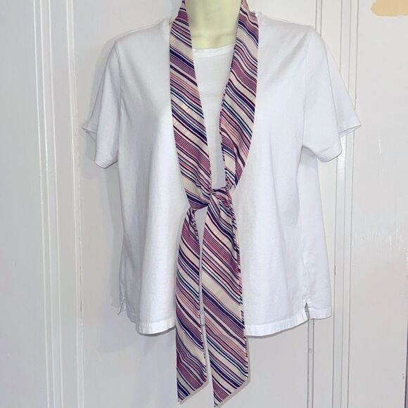 Vintage 70s cream, pink, maroon, turquoise green & gray diagonal striped scarf - Picture 4 of 6